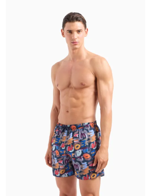 Emporio Armani- Costume shorts con pattern Small logo