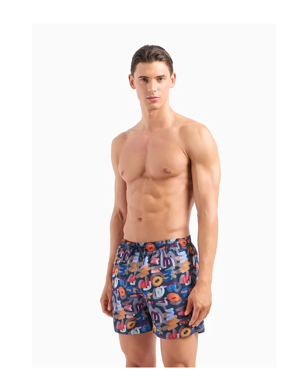 Emporio Armani- Costume shorts con pattern Small logo