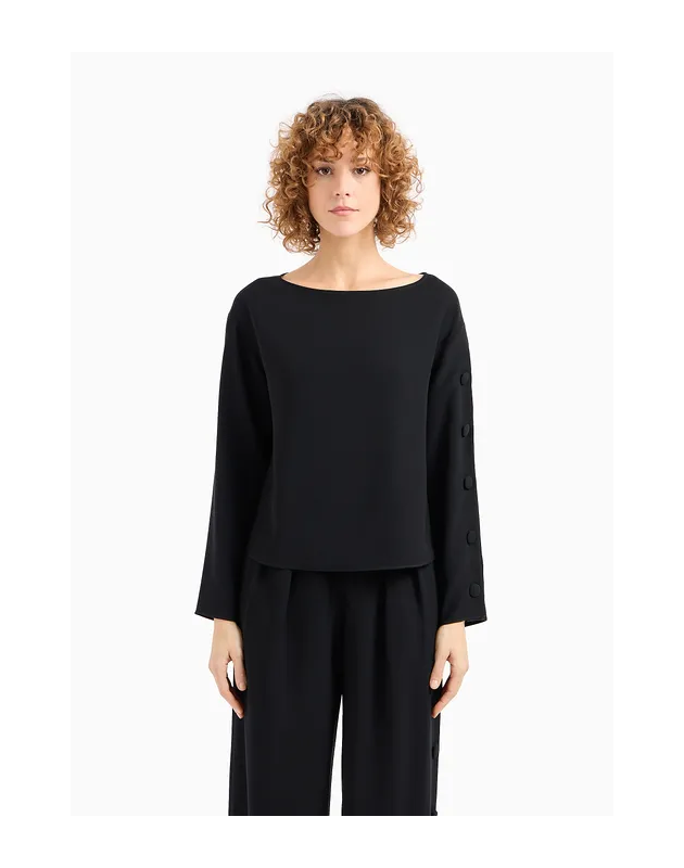 EMPORIO ARMANI- Blusa in tecno cady con bottoni su manica