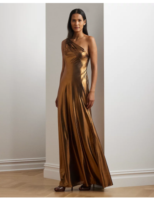 RALPH LAUREN- Abito monospalla in chiffon metallizzato