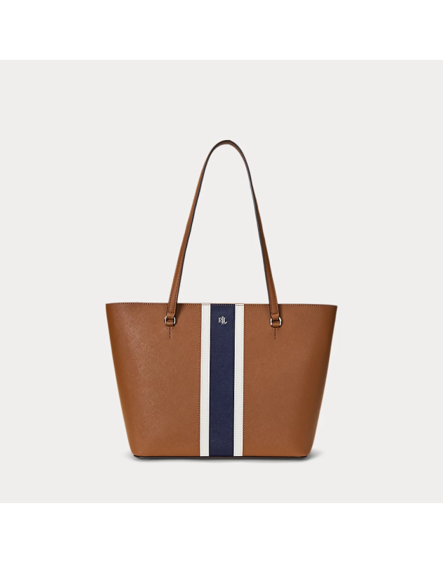 RALPH LAUREN- Tote Karly media in pelle a righe