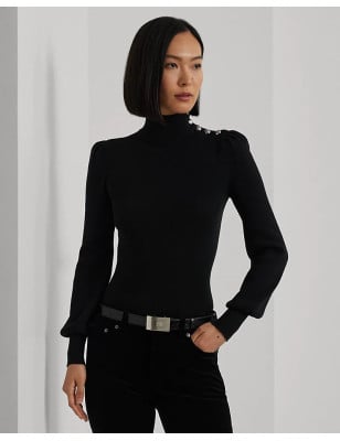 RALPH LAUREN- Maglia con collo a lupetto e bottoni