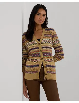 RALPH LAUREN- Cardigan Fair Isle in cotone e lino