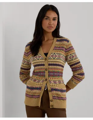 RALPH LAUREN- Cardigan Fair Isle in cotone e lino