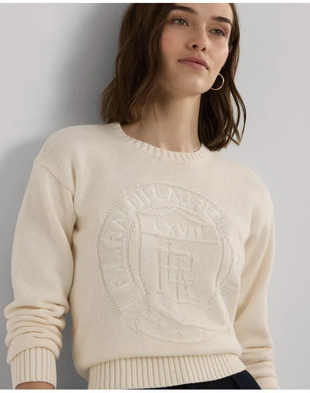 RALPH LAUREN- Maglia girocollo in cotone con stemma