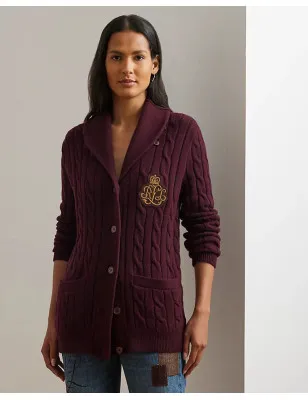 RALPH LAUREN- Cardigan con collo a scialle e ricamo