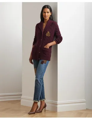 RALPH LAUREN- Cardigan con collo a scialle e ricamo