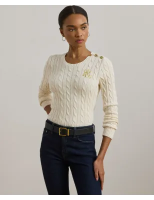 RALPH LAUREN- Maglione in cotone a trecce con bottoni