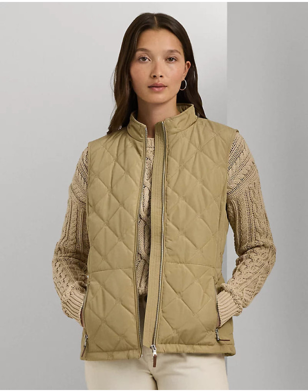 RALPH LAUREN- Gilet a lupetto trapuntato a rombi logo