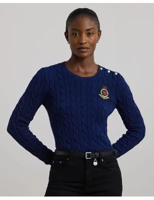 RALPH LAUREN- Maglia in cotone a trecce con bottoni