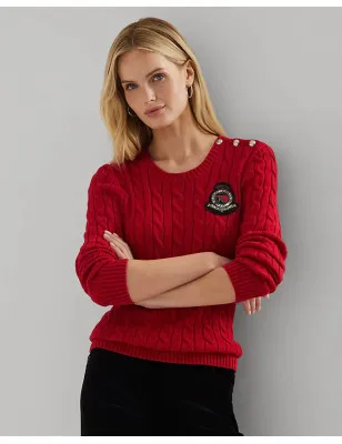 RALPH LAUREN- Maglia in cotone a trecce con bottoni