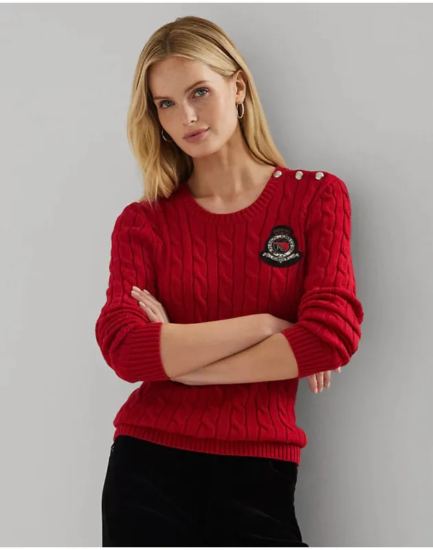 RALPH LAUREN- Maglia in cotone a trecce con bottoni