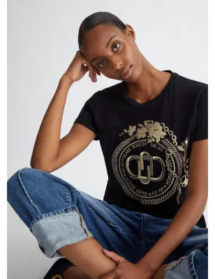 LIU JO- T-shirt con logo e strass