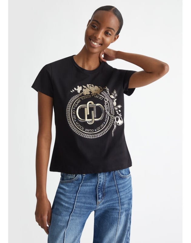 LIU JO- T-shirt con logo e strass