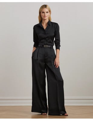 RALPH LAUREN- Pantaloni a gamba larga in charmeuse