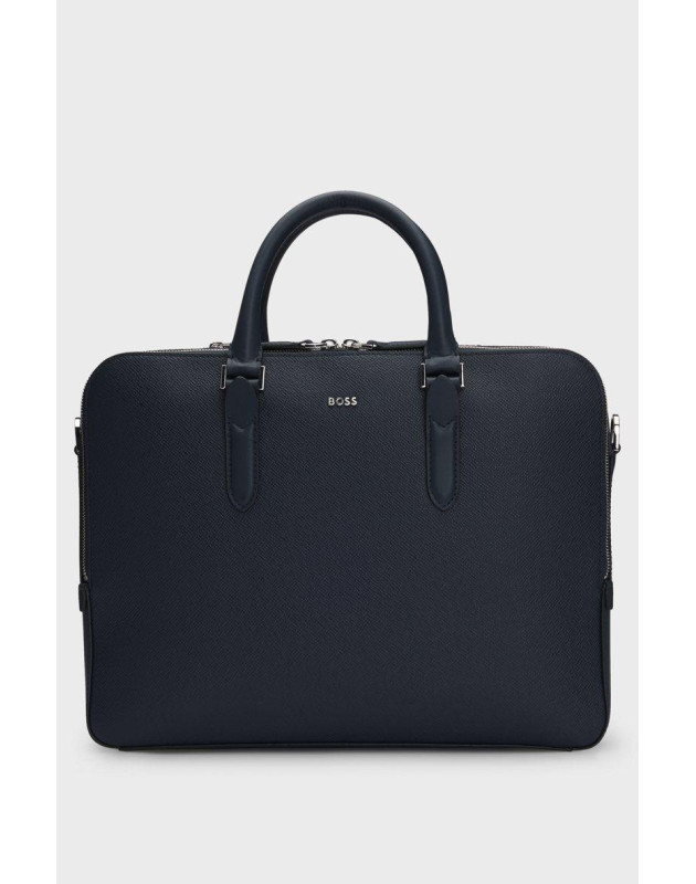 H. BOSS- Borsa portadocumenti in pelle lavorata con scritta del logo