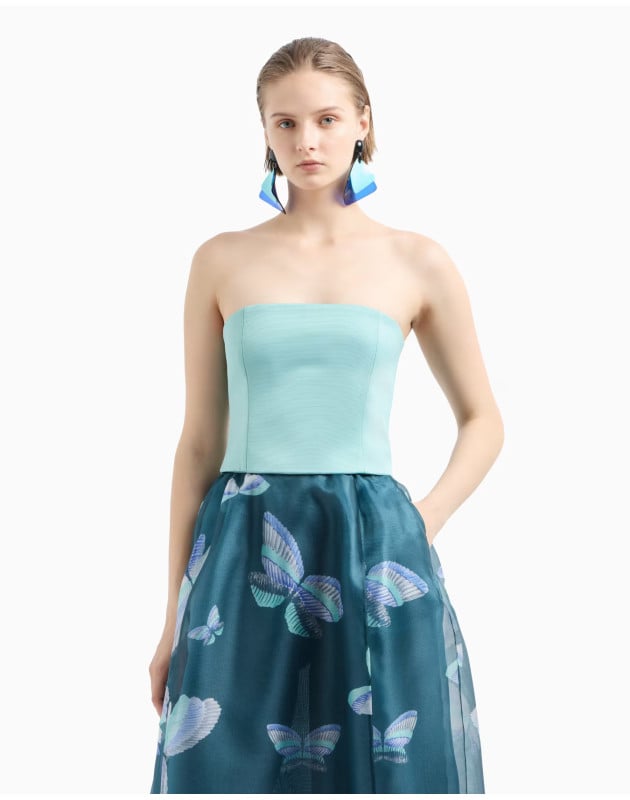 EMPORIO ARMANI- Top bustier in tessuto ottoman Butterfly