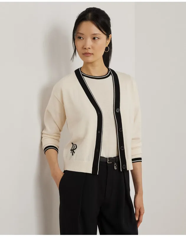 RALPH LAUREN- Cardigan bicolore in misto cotone