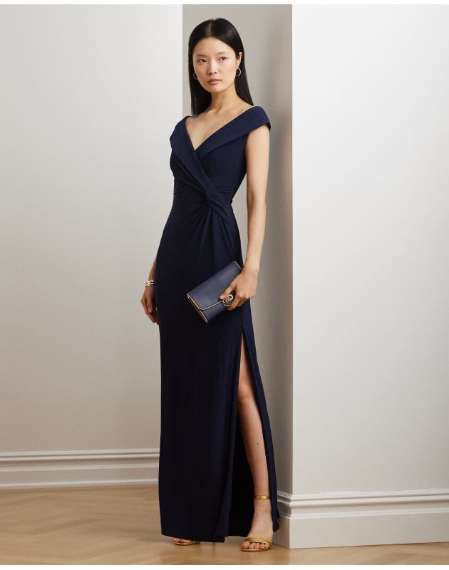 RALPH LAUREN- Abito lungo in jersey a spalle scoperte