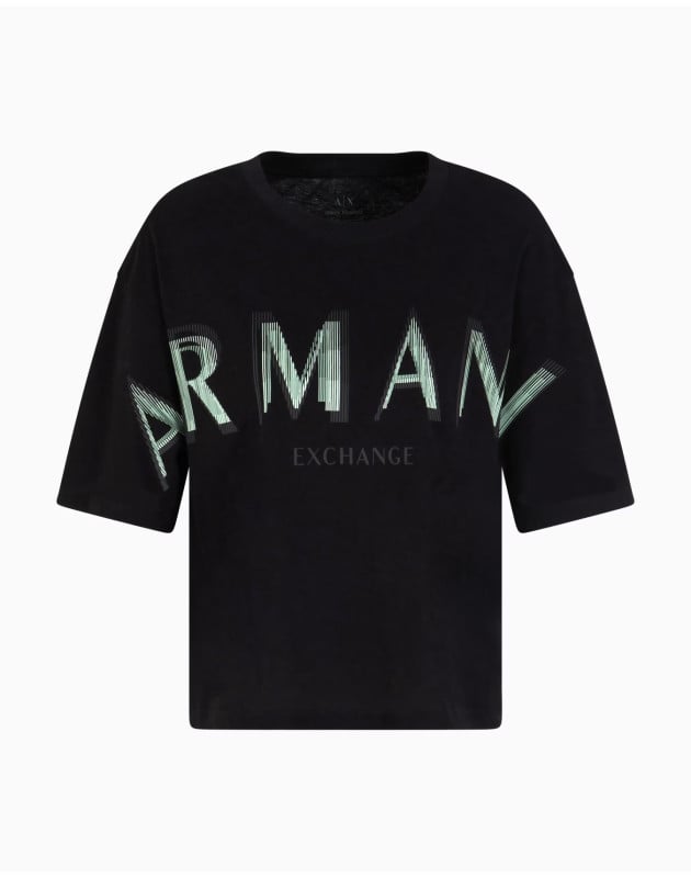 ARMANI EXCHANGE- T-shirt cropped con logo effetto optical