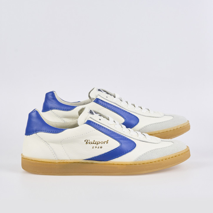 Valsport Tournament Scarpe Uomo In Pelle Bianca/blu – Sneaker Made In Italy, Taglia 44, Suola Invecchiata
