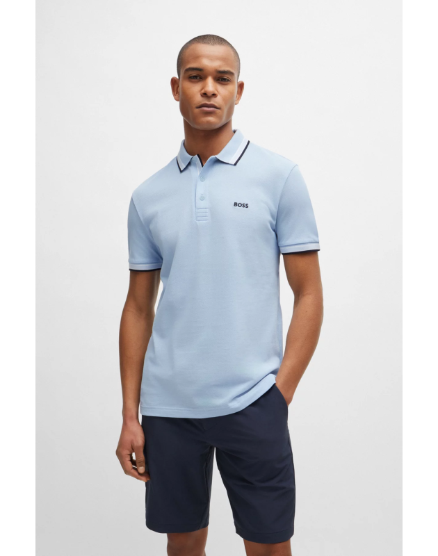 HUGO BOSS- Polo paddy in piqué di cotone con logo sottocollo HUGO BOSS- Polo paddy in piqué di cotone con logo sottocollo