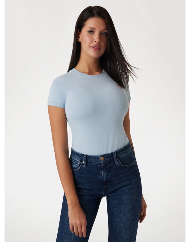 GUESS- T-shirt stretch logo piccolo triangolo