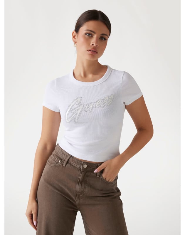 GUESS- T-shirt con logo con borchie GUESS- T-shirt con logo con borchie