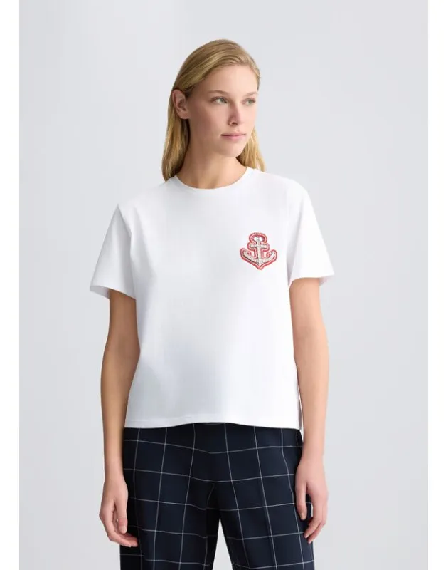 LIU JO- T-shirt in cotone con ricamo e strass LIU JO- T-shirt in cotone con ricamo e strass