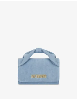 LOVE MOSCHINO- Clutch in denim con logo in metallo