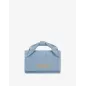 LOVE MOSCHINO- Clutch in denim con logo in metallo