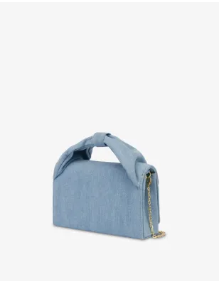 LOVE MOSCHINO- Clutch in denim con logo in metallo
