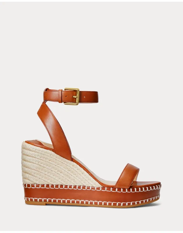 RALPH LAUREN- Espadrillas Hilarie in pelle brunita