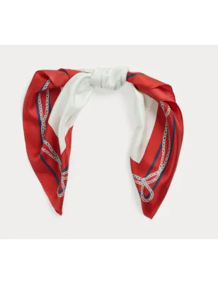 RALPH LAUREN- Foulard in Twill di Seta con logo stampato a catena