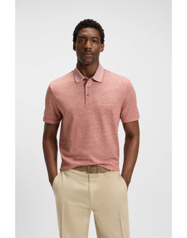 HUGO BOSS- Polo in maglia di cotone e lino
