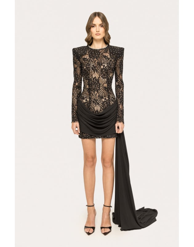 NISSA- Mini abito in pizzo decorato con strass