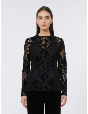 MAX MARA - T-shirt in tulle con ricami in velluto