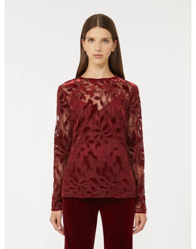 MAX MARA - T-shirt in tulle con ricami in velluto