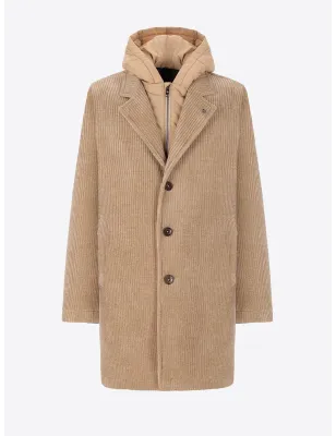 DISTRETTOCappotto Alba In Velluto A Costa Francese Con Cappuccio Staccabile12-