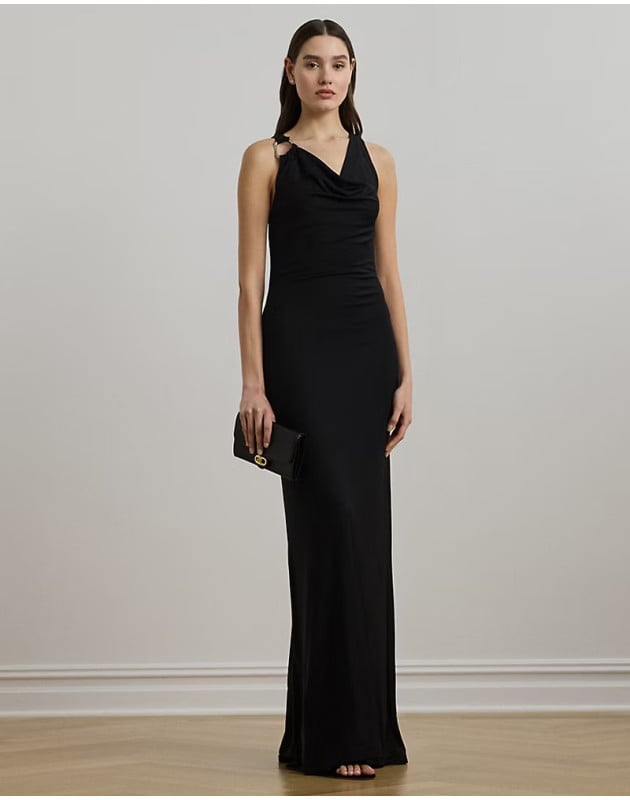 RALPH LAUREN- Abito in jersey con collo ad anello