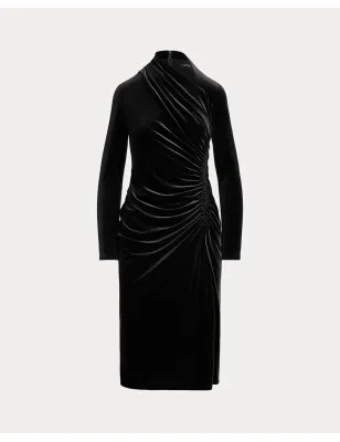 RALPH LAUREN- Abito asimmetrico in velluto con ruche