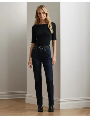 RALPH LAUREN- Maglietta con scollo a barchetta stretch