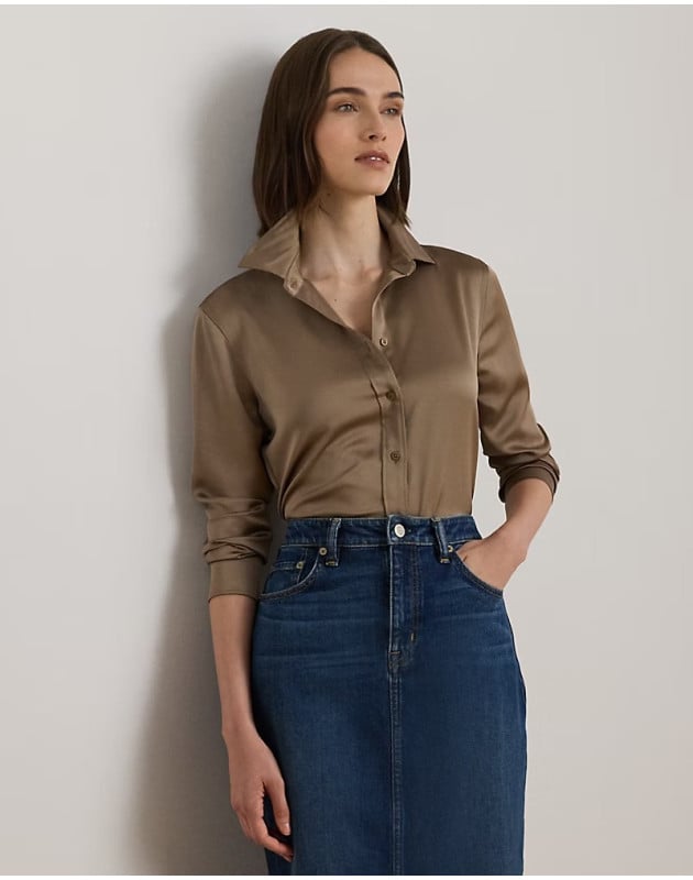 RALPH LAUREN- Camicia in charmeuse di raso Classic-Fit