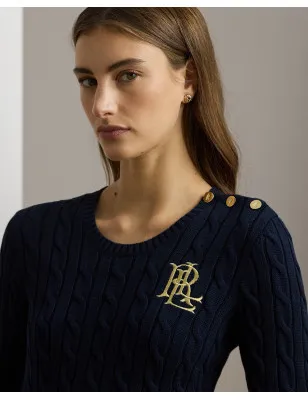 RALPH LAUREN- Maglia in cotone a trecce con bottoni