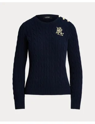 RALPH LAUREN- Maglia in cotone a trecce con bottoni