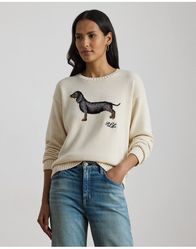 RALPH LAUREN- Maglia in cotone con bassotto a intarsi