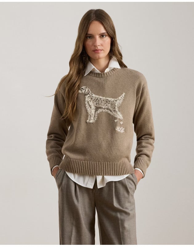 RALPH LAUREN- Maglia con setter inglese a intarsi