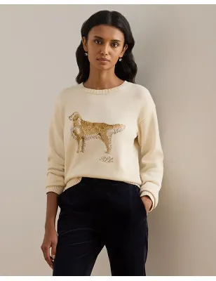 RALPH LAUREN- Maglia con golden retriever a intarsi