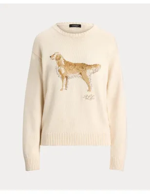 RALPH LAUREN- Maglia con golden retriever a intarsi