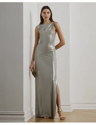 RALPH LAUREN- Abito lungo metallizzato con fibbia